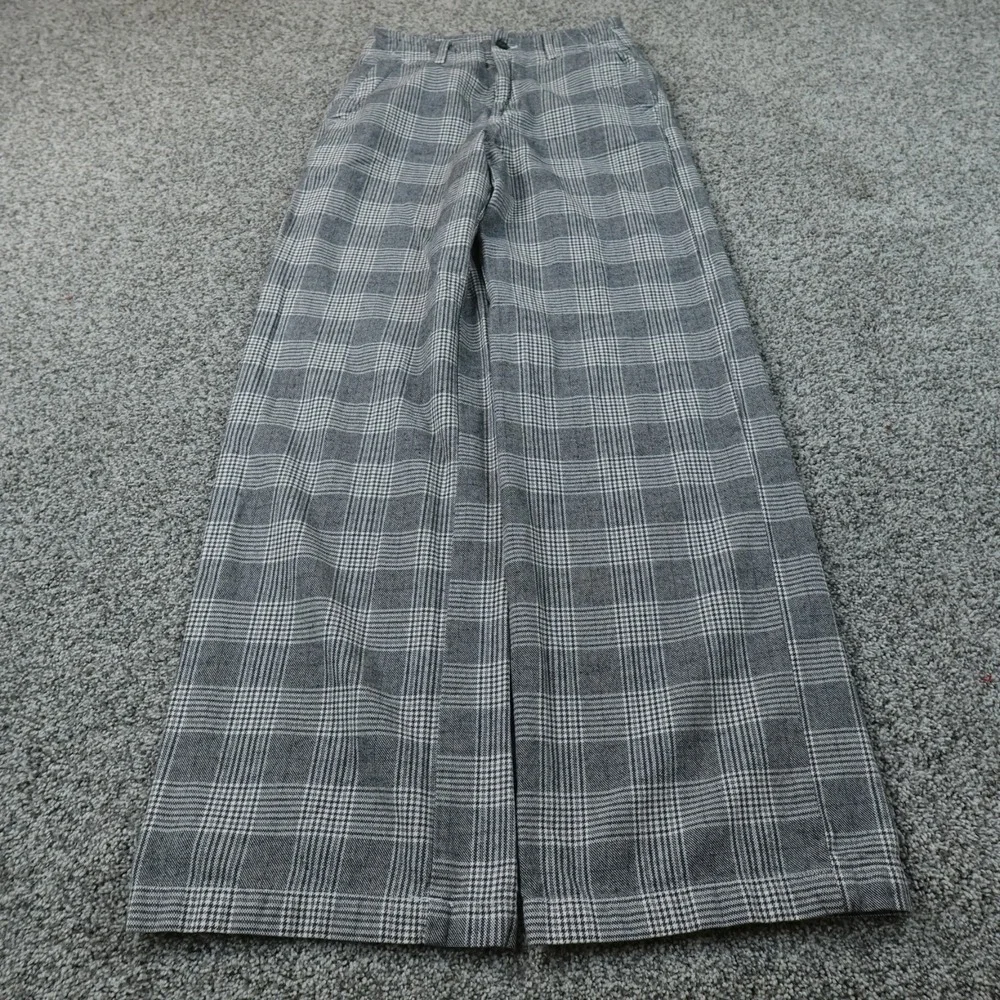 American Eagle Pants Womens 2 Gray Plaid Chino Trouser High Rise Baggy Wide Leg
